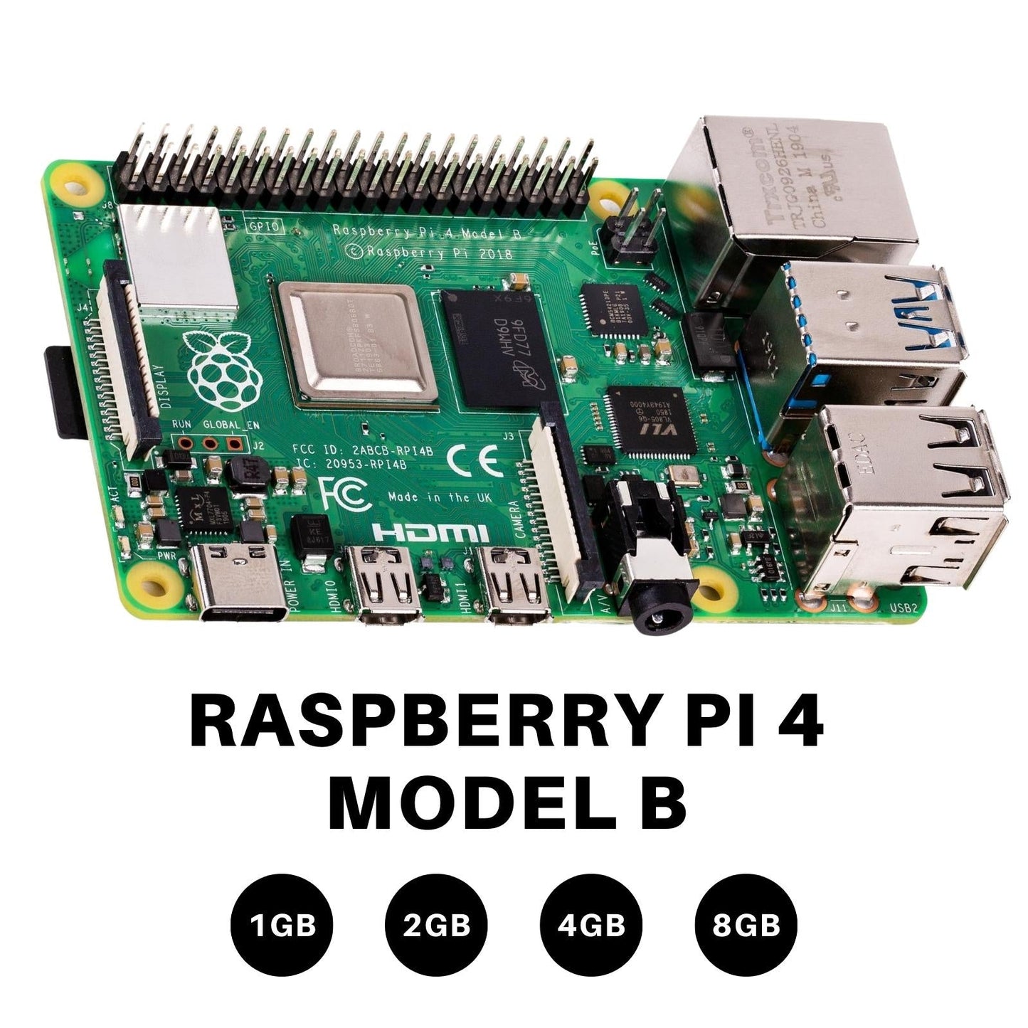 Raspberry Pi 4 Modell Model B Solo Board - 1GB / 2GB / 4GB / 8GB RAM - Instock Germany