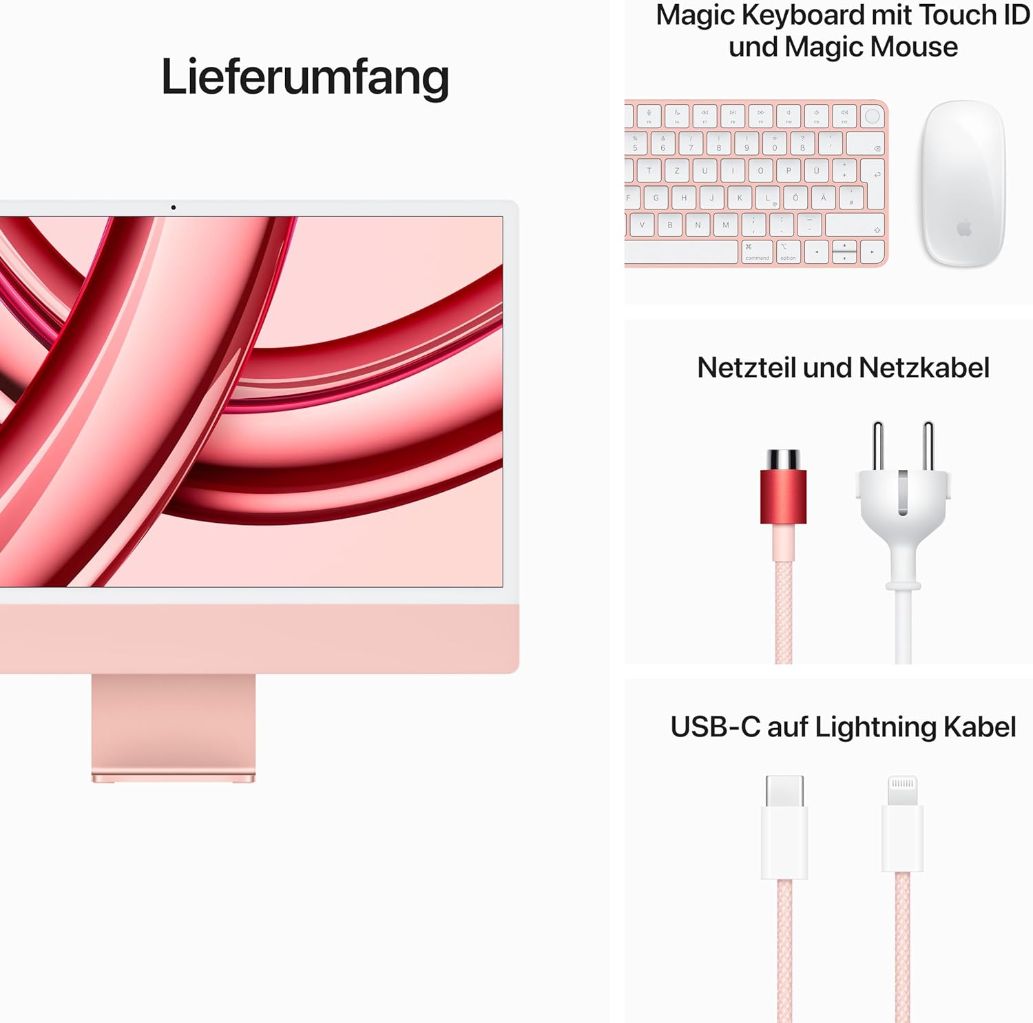 Apple iMac 2023 24.0 Retina M3 8 - Core CPU 10 - Core GPU 8GB RAM 512GB SSD Magic Key board mit TouchID - MQRU3D/A - Inkl. 19% MwSt. - Rosa/Rosê - Instock Germany