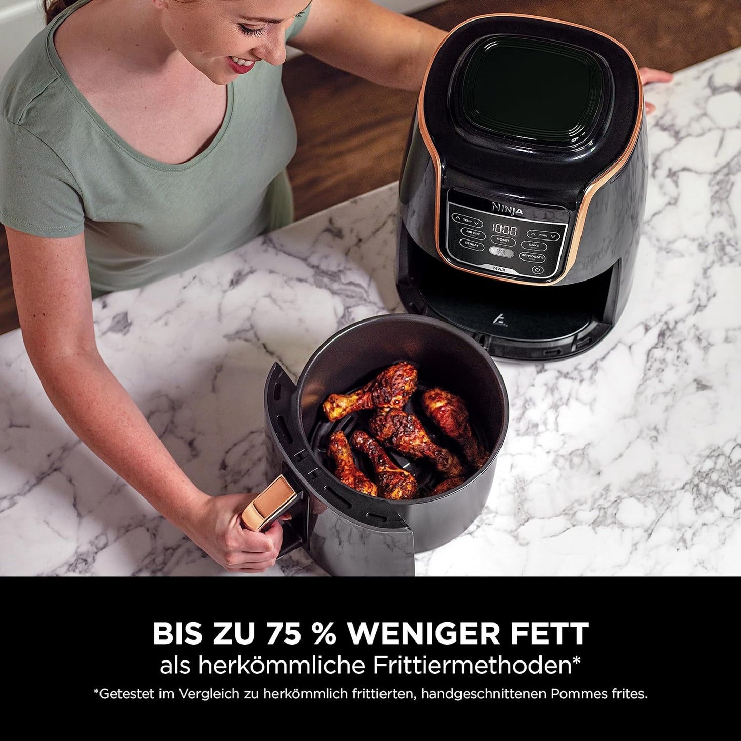 Ninja Airfryer Heißluftfritteuse MAX AF150EUCP 5,2 Liter 5 - in - 1 Kupfer - Instock Germany