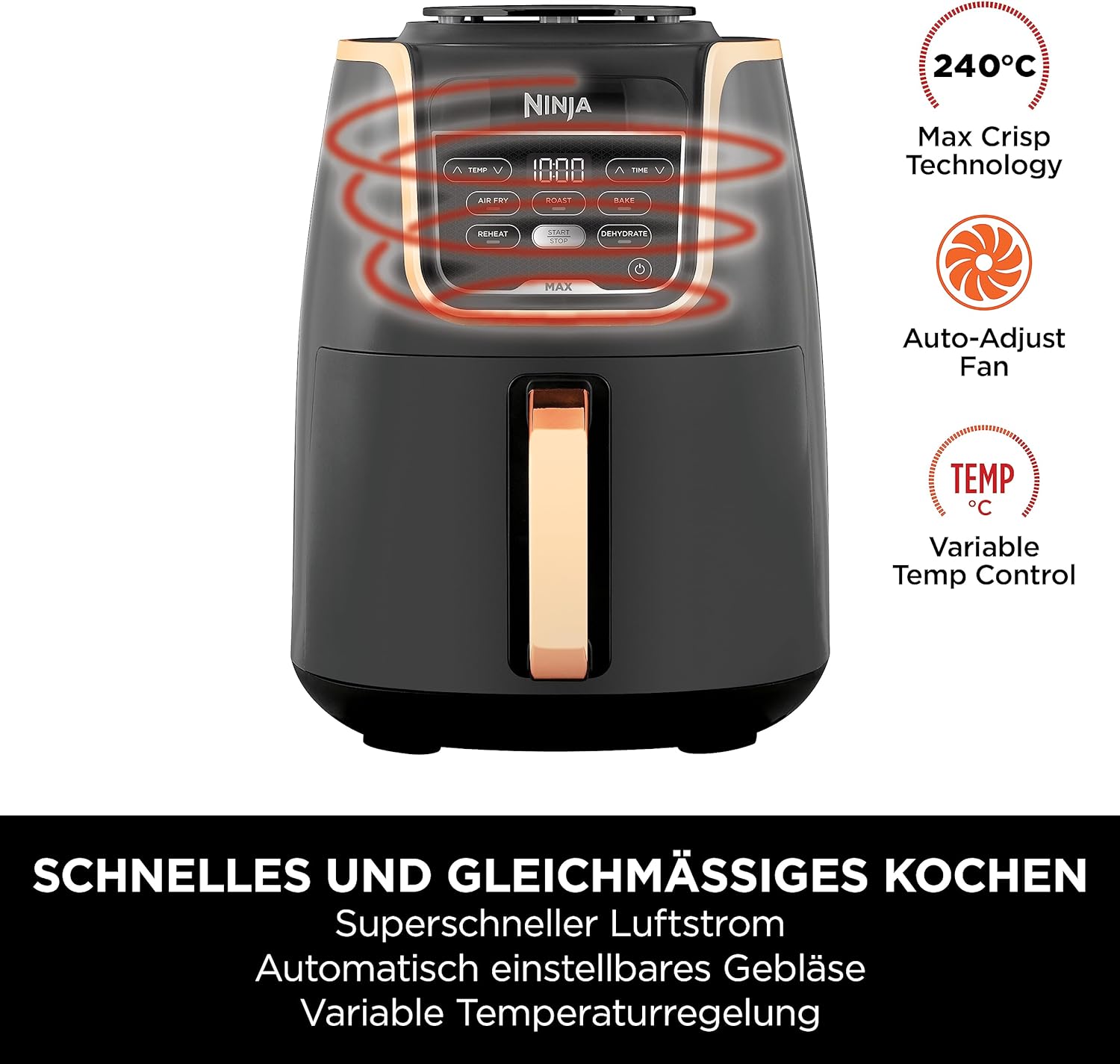 Ninja Airfryer Heißluftfritteuse MAX AF150EUCP 5,2 Liter 5 - in - 1 Kupfer - Instock Germany